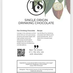 costa rica single origin drinking chocolate tcs 70 procent vegan 500 gr.