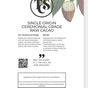 Ceremonial Grade Cacao TCS Criollo Origine Peru 200 gr.